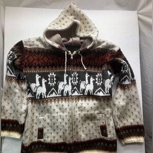 Ruminahui Tejidos Alpaca Wool Llama Zip Hoodie Sweater Unisex M Ecuador